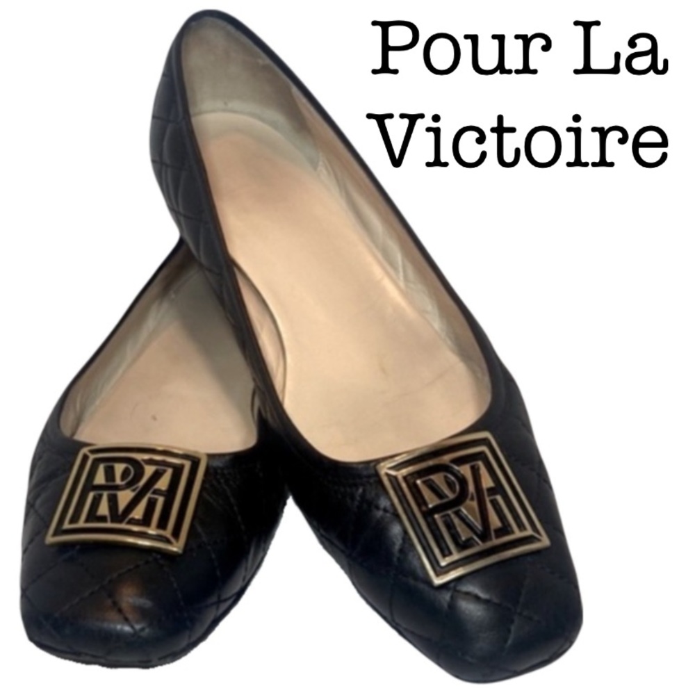 Pour La Victoire Black Quilted Ballet Flats Size 9 1/2